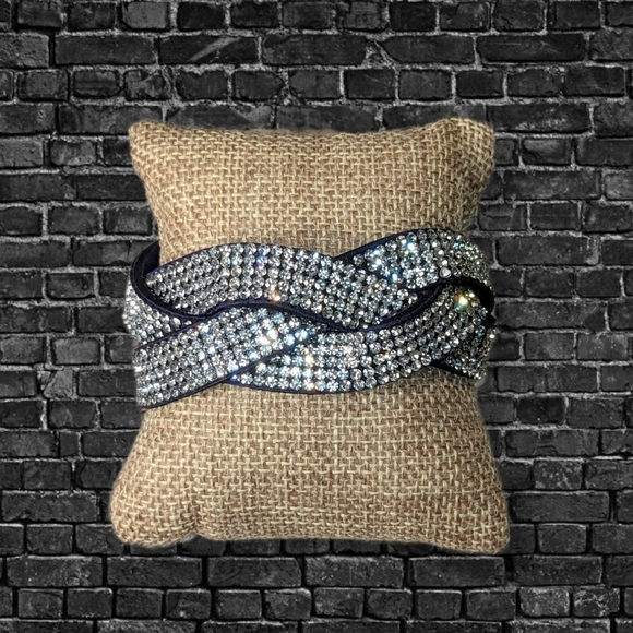 A16 Bright Crystal Braided Wrap Bracelet Rhinestone Blue Purple Suede - Picture 13 of 13